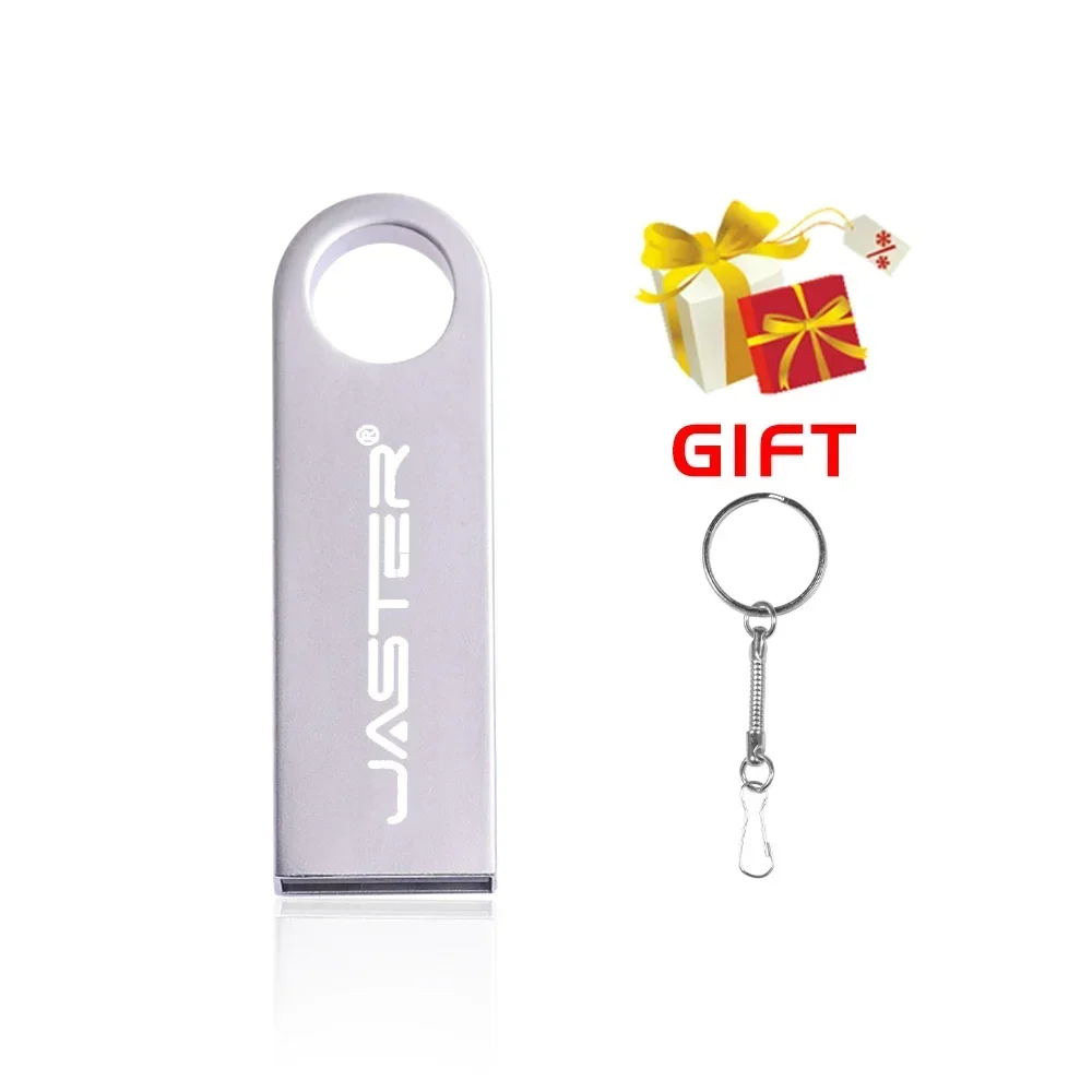 JASTER-Unidad Flash USB 2,0 de Metal, Pen Drive de alta velocidad de 64GB, 32GB, 16GB, llavero gratis, disco U de 8GB y 4GB para ordenador portátil: Plata / 100 GB