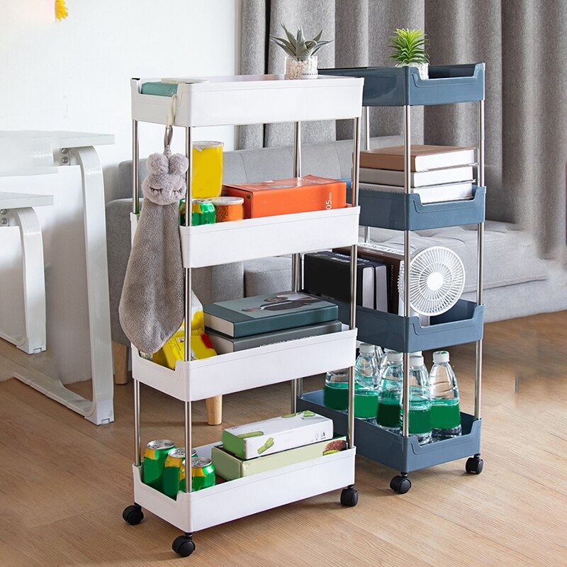 Storage Trolley Floor Storage Trolley Mobile Slot Storage Rack Multi-Layer Storage Trolley-Narrow