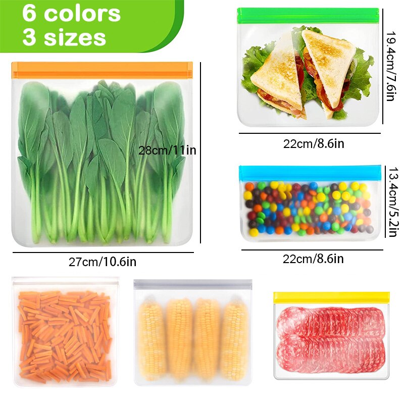 Reusable Food Container Bags Large Reusable Freezer Bags BPA Free, Leak Proof Plastic Gallon Bags For Fruit And Vegetable Snacks