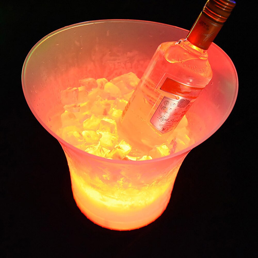 Seau à glace en plastique étanche à LED, 5l, pour Champagne, bière, Bars, boîtes de nuit, 4 couleurs