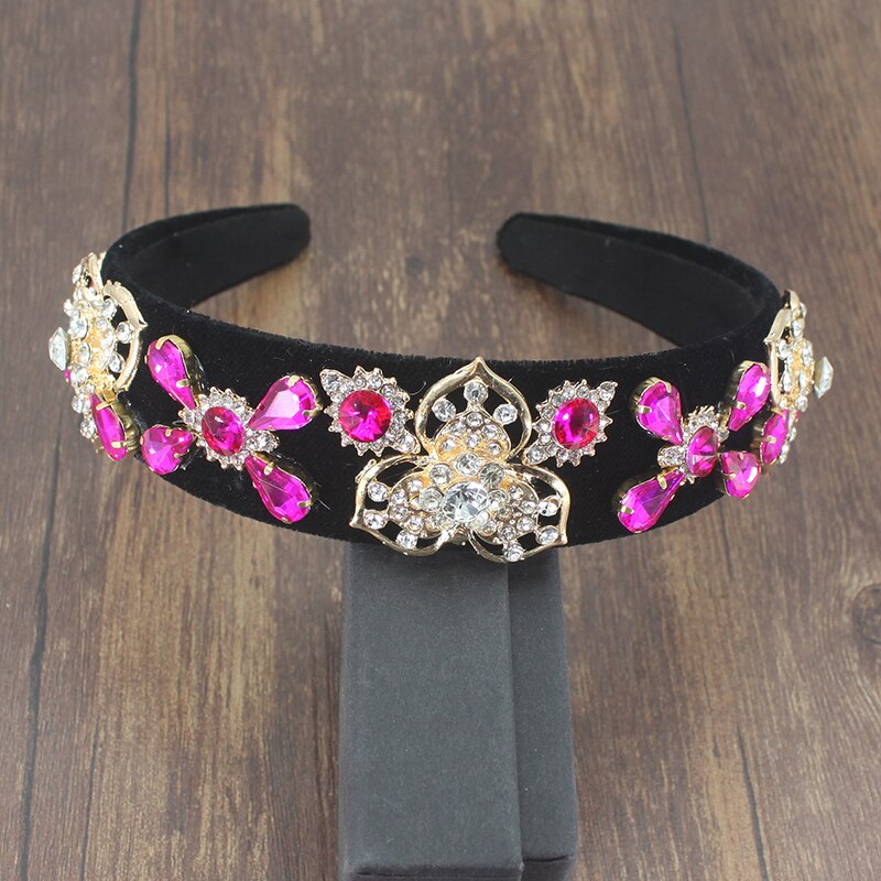 Luxus Vintage Samt Haar Zubehör Rot Schwarz Kristall Barock Hairband Elegante Strass perle Stirnband Für Frauen hochzeit: Baroque headband