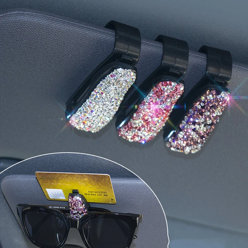 Diamant Brilhouders Auto Zonneklep Zonnebril Brillen Mount Met Ticket Card Clip Auto-interieur Accessoires Brilhouder