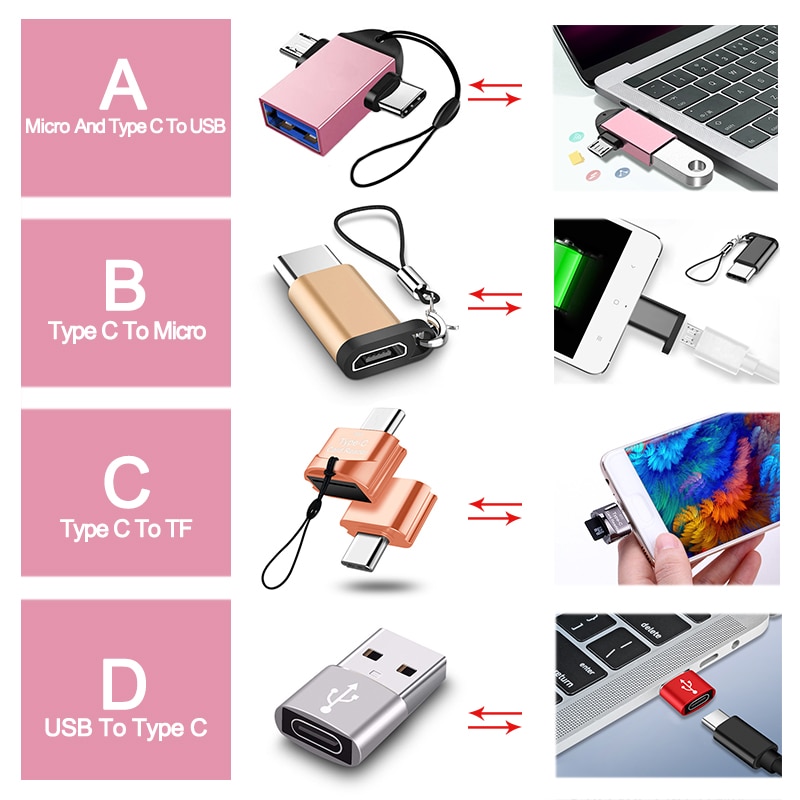 Convertitore di cavo da maschio a USB femmina di tipo C per telefono cellulare 2in1 connettore da Micro usb a USB adattatore OTG per laptop U Disk Mouse