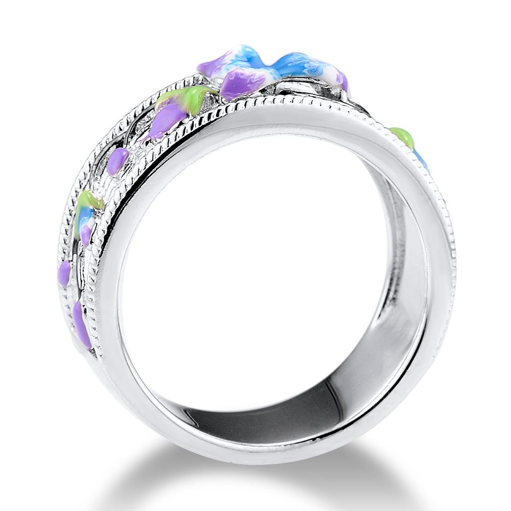 SANTUZZA Silber Ring Für Frauen 925 Sterling Silber Zarte Blume Weiß Zirkonia Partei Schmuck handgefertigt Emaille