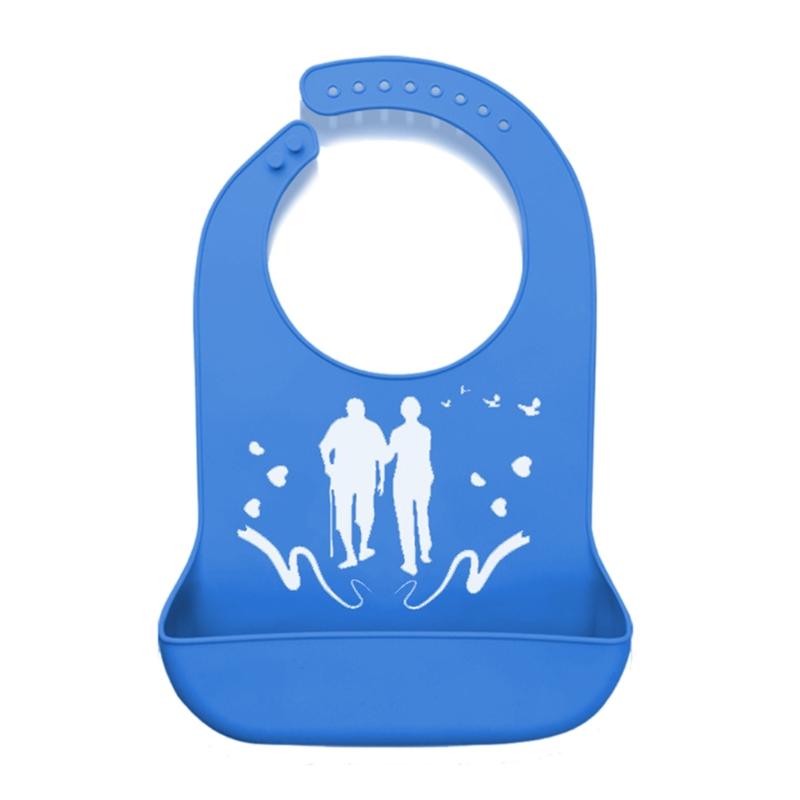 Volwassenen Waterdicht Anti-Olie Siliconen Bib Ouderen Aged Etenstijd Doek Protector Senior Citizen Aid Schorten 5 Kleuren: Blue