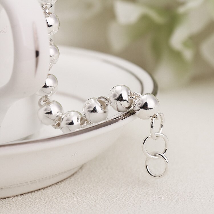 silver color Bracelet Full Smooth Ball Bead Bracelets For women Jewelry