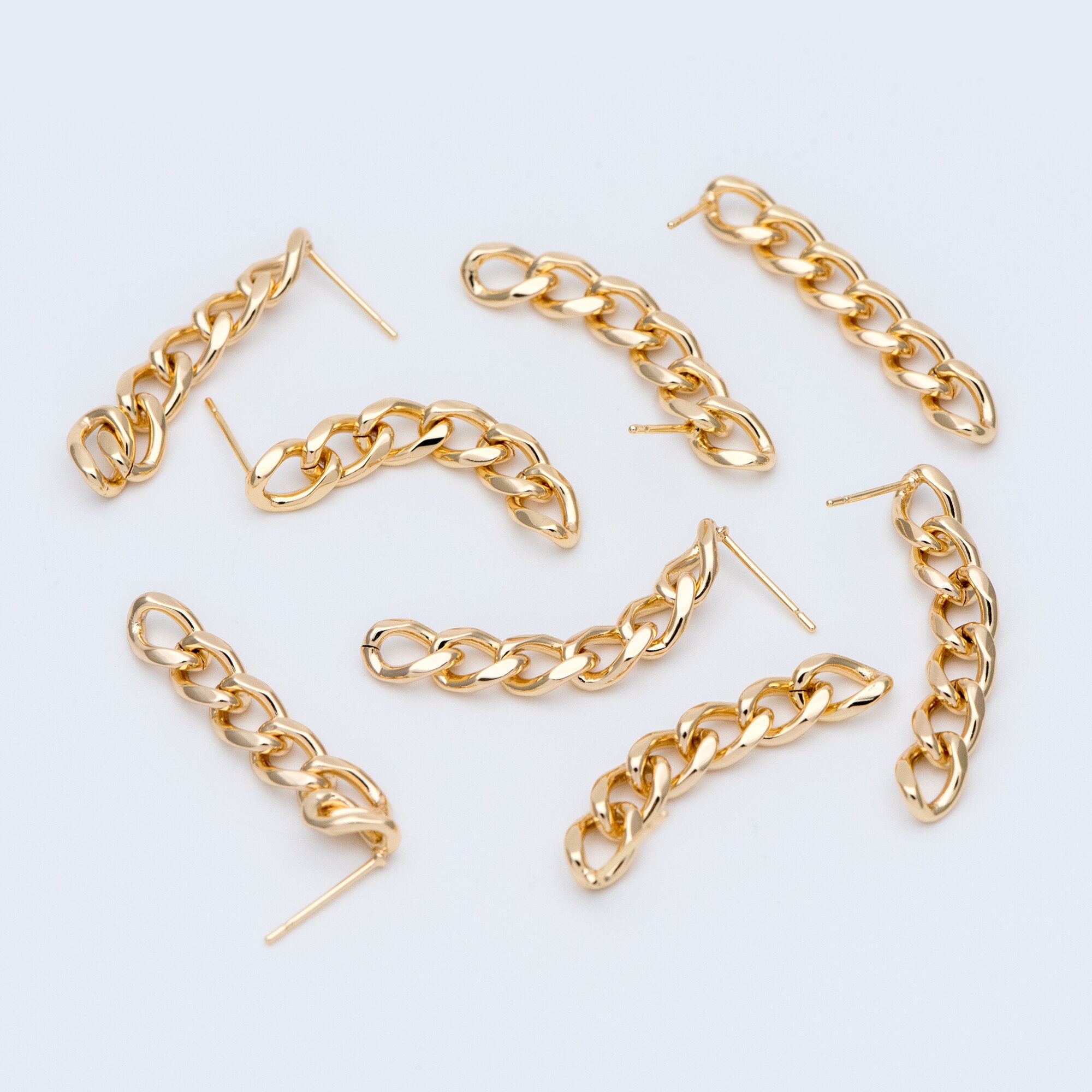 10 stücke Kette Verknüpfung Ohrring Bolzen, Gold-Tonne Durcheinander, geometrische Ohr Post Ergebnisse DIY Schmuck Machen (GB-778)
