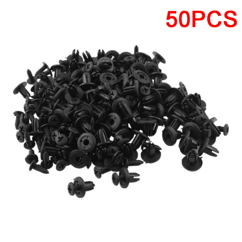 50 Uds. De remaches de plástico de 6mm de diámetro para carrocería de coche, pasador de empuje para guardabarros, sujetadores universales negros para coche, Clip, accesorios para automóvil