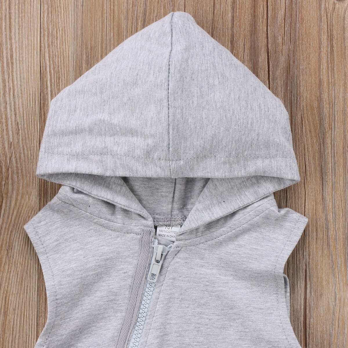 Neugeborenen Baby Jungen Mädchen Zipper Mit Kapuze Ärmellose Baumwolle Romper Overall Overall Kleidung Outfits