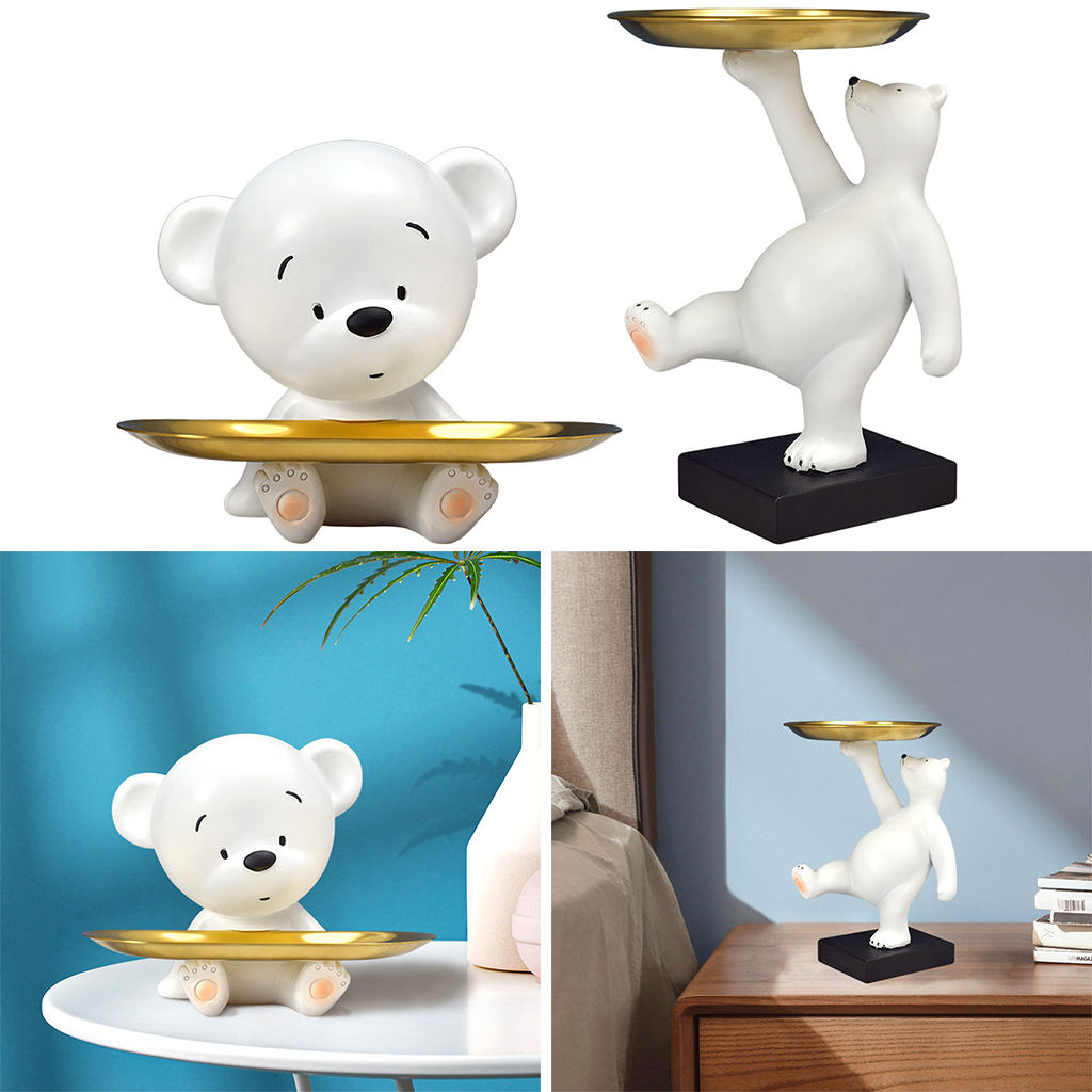 Nordic Polar Bear Sculpture Bear Statue Jewelry Storage Table Decoration Belt Plate Glasses Tray Home Art Statue