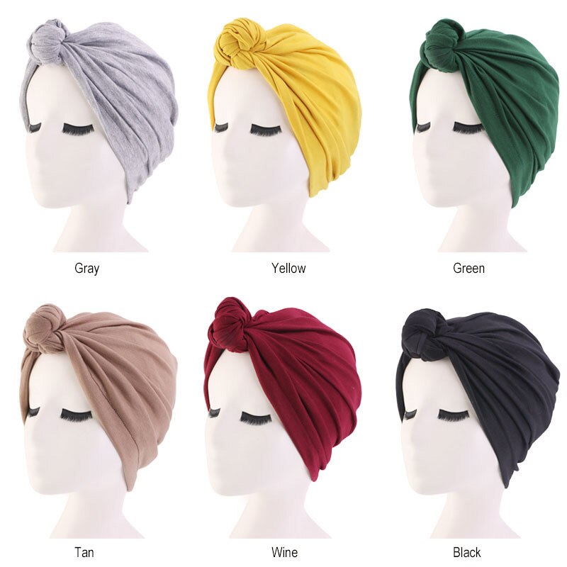 Kvinder boheme stil varm vinter efterår knude turban hat elastisk cloche cap blødt kors hår tilbehør muslim hat