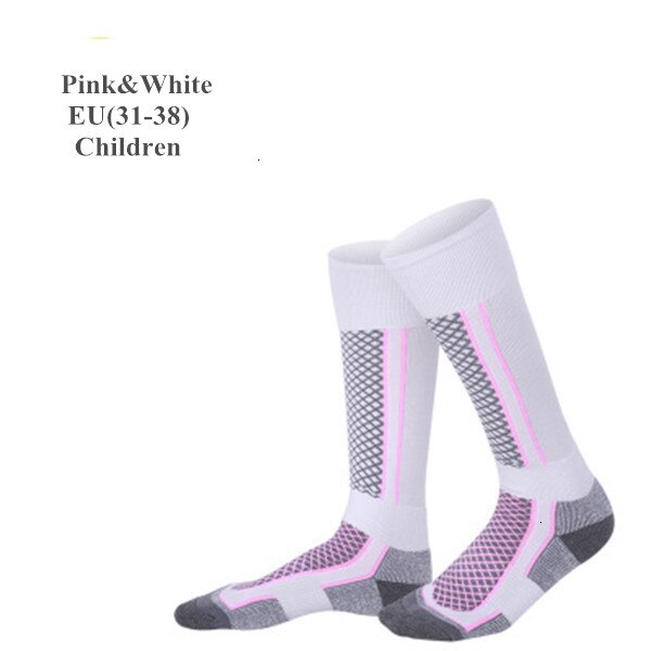 Calcetines térmicos de esquí para hombre y mujer, medias gruesas de algodón, cálidas, para ciclismo, Snowboard y senderismo, para invierno: Children Pink White