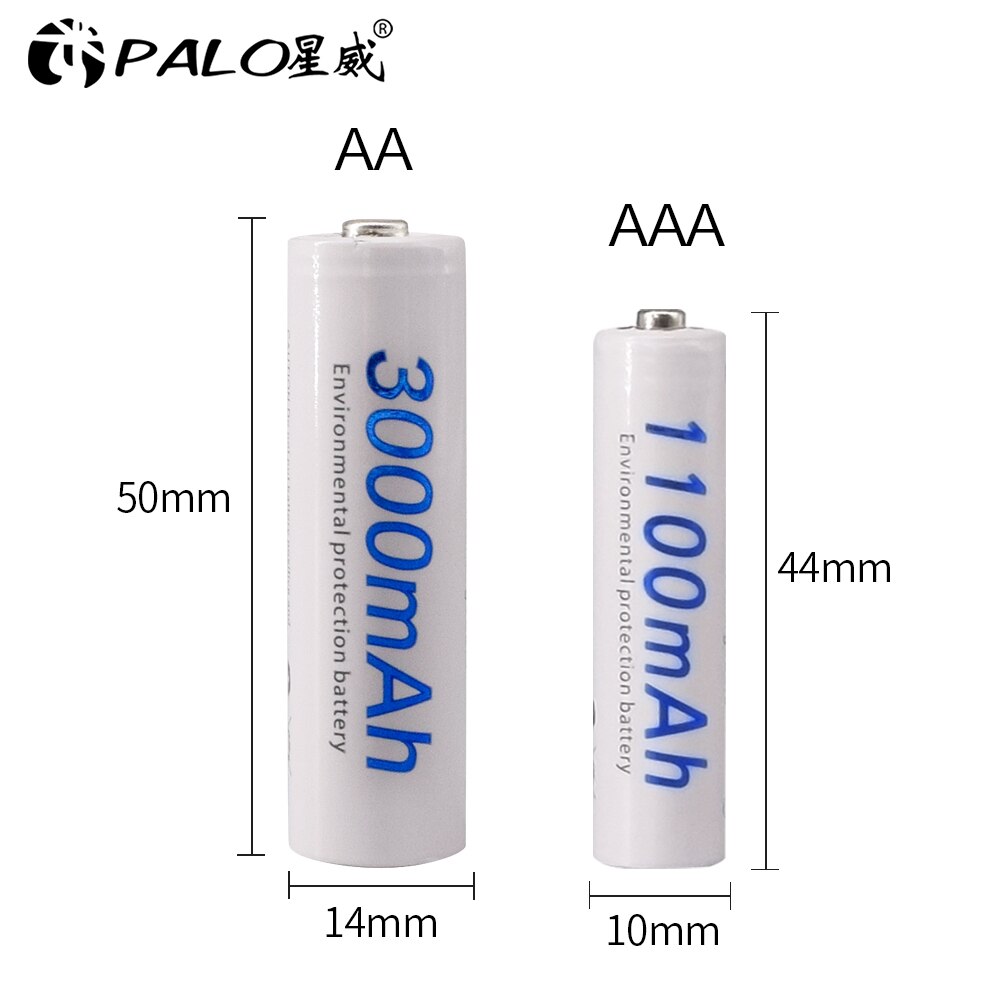 Palo 1.2v aa nabíjateľná batéria  + 1.2v aaa nabíjacie batérie s inteligentnou aa nabíjačkou batérií pre 1.2v ni-mh aa aaa batérie