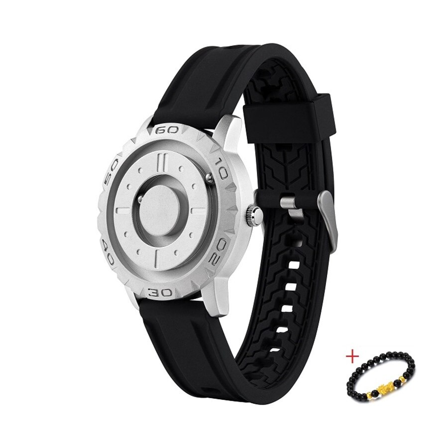 Heren Horloges Top Brand Luxe Magnetische Horloge Mannen Quartz Man Rvs Waterdichte Sport Siliconen Horloge Relogio Masculino: Silver
