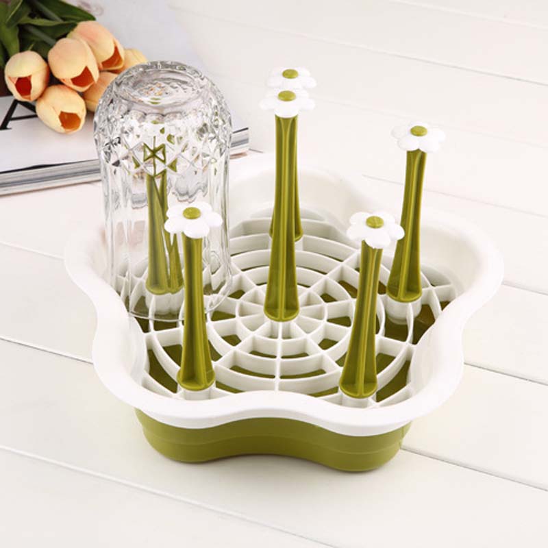 Baby Bottle Drying Rack Countertop Drying Escorredor De Mamadeira Drying Rack For Babies Bottle Drainer Dryer Cleaning Dryer: Green Flower