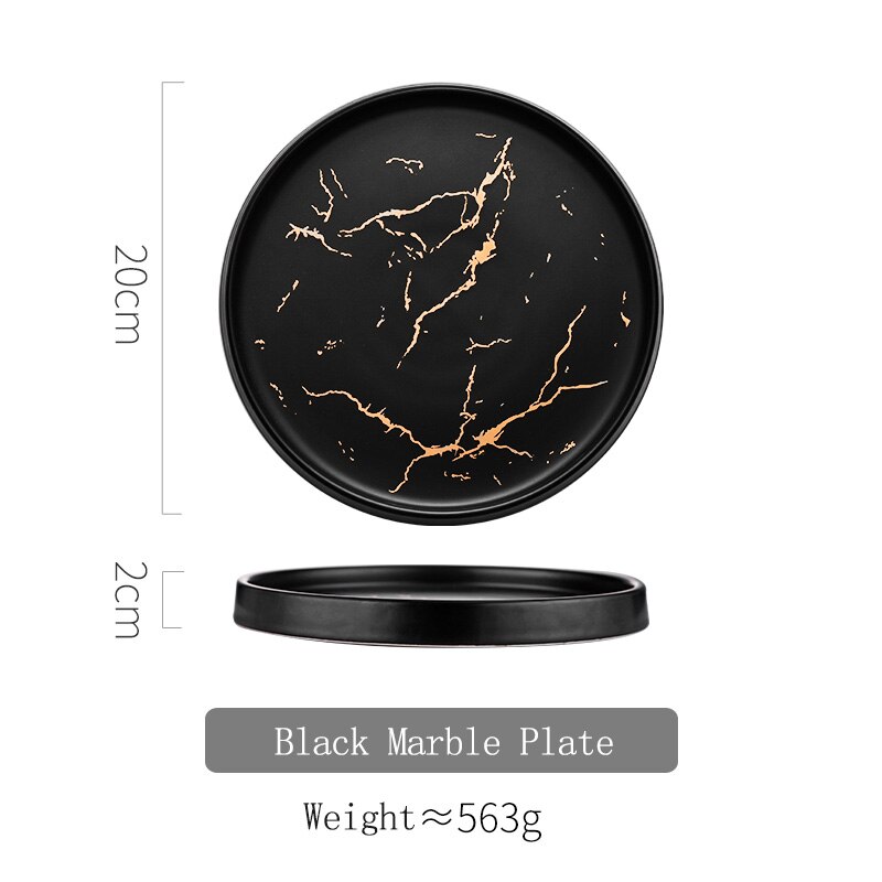 Abendessen Platte Gold Inlay Marmor Geschirr Einzigartige matt Schwarz und Weiß Geschirr einstellen hoch-Ende Platte Erzähler Geschirr: Schwarz / 2Stck