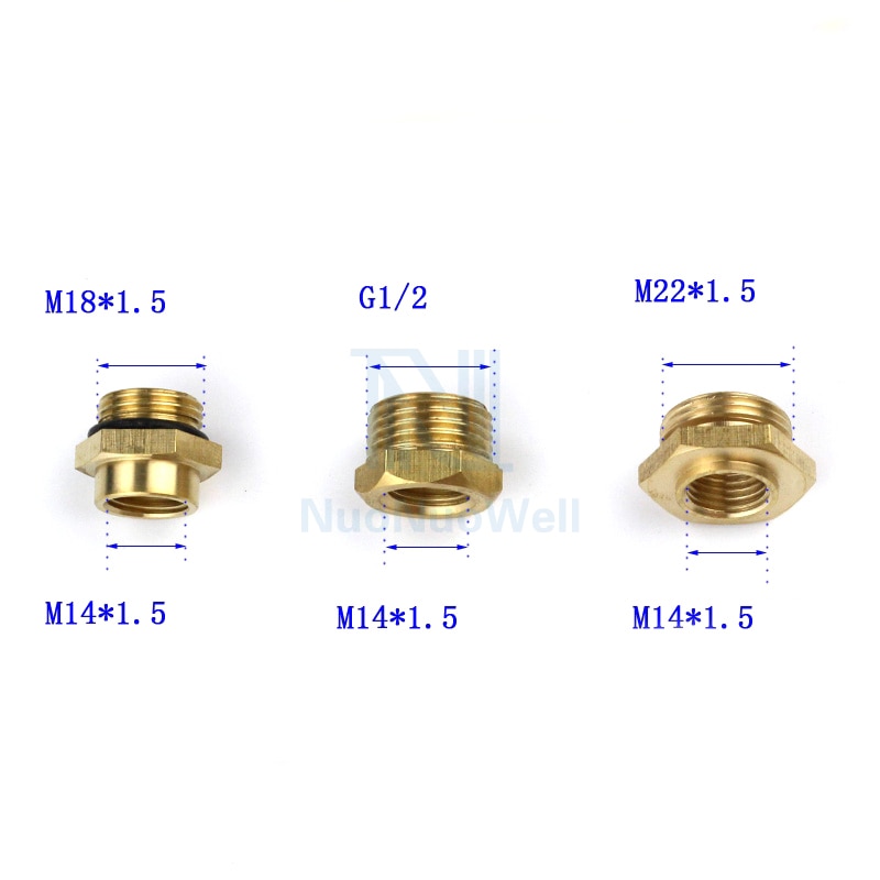 Nuonuowell 1Pc Koperen Pijp Mannelijke Vrouwelijke Schroefdraad Verminderen Connector Messing Adapter M14 M18 M22 1/2&#39;&#39;