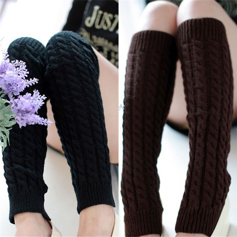 Female Leg Warmers Adults Solid Color Jacquard Knitted Stocking Leg Sleeve for Autumn Winter