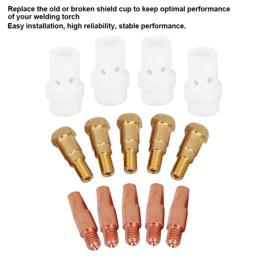14Pcs 1mm Contact Tip Gas Nozzle Diffuser Tip Holder Set For Binzel 36KD MIG Welding Torch Consumables Replacement Accessories