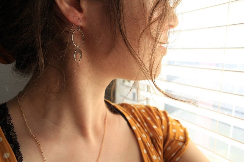Celestial Zon En Maan Oorbellen Zilver Kleur Crescent Moon Fase Hanger Oorbellen Vrouwen Vrouwelijke Boho Party Sieraden