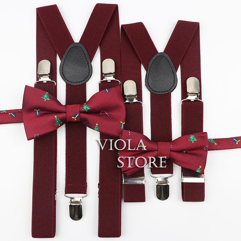 Christmas Year Suspender Bowtie Sets Men Women Boy Girl Kid Party Y-Back Shirt Braces Butterfly Belt Bow Tie Pants Accessory: Set 3