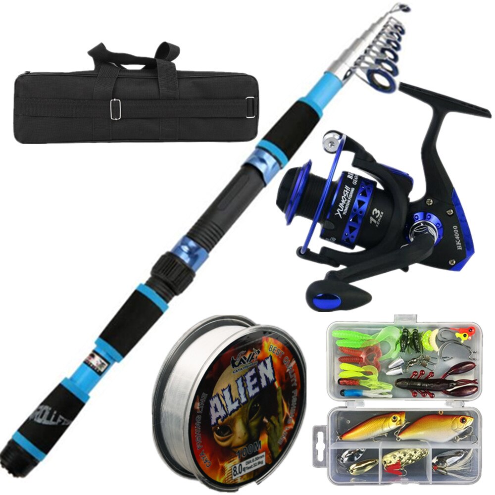Fishing Kit with Telescopic Rod+Reel Combo Portable Box Lures Set For Travel Fishing: 3M