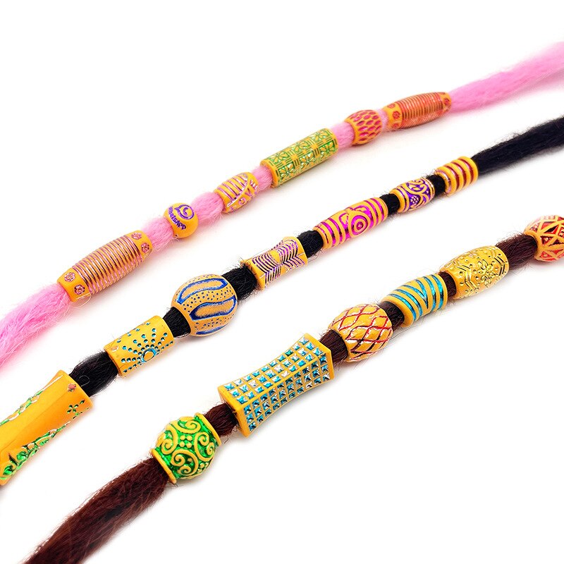20 Stks/zak 14 Stijl Kleurrijke Big Hole Vintage Geschilderd Plastic Kralen Afrikaanse Haar Ringen Reggae Gevlochten Dreadlock Accessoires