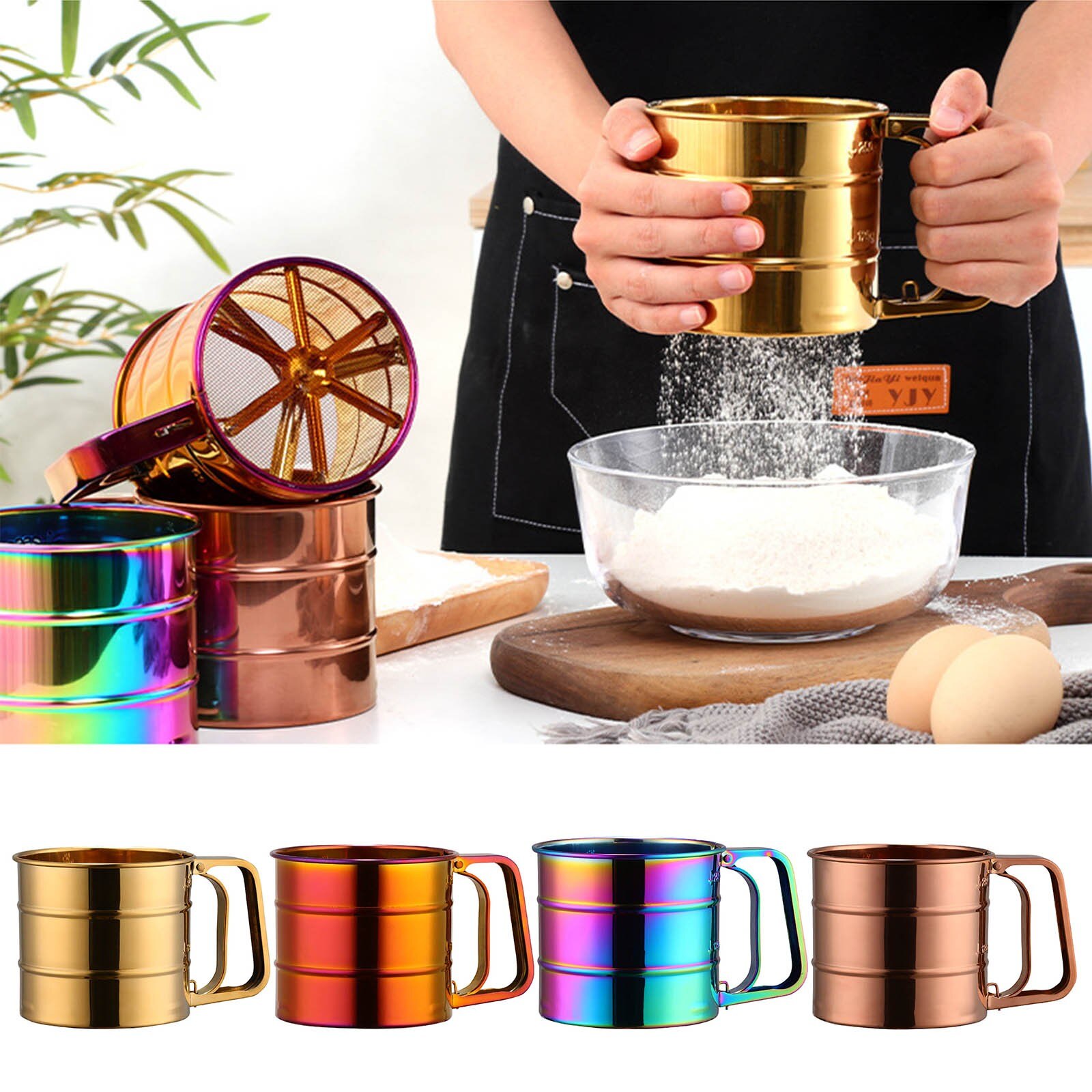 Kitchen Tools Stainless Steel Mesh Flour Sifter Mechanical Baking Icing Sugar Shaker Sieve Tool Cup Shape Multi