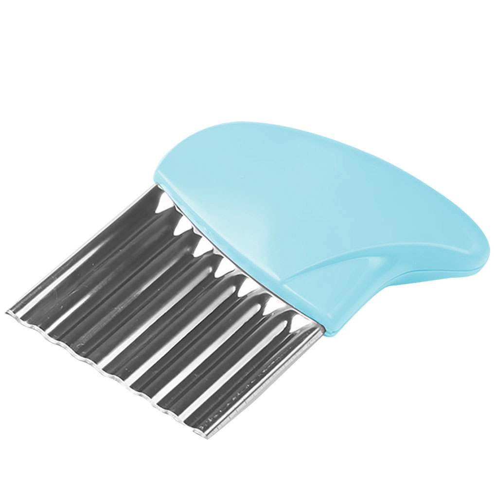 Stainless Steel Potato Chip Slicer Dough Vegetable Fruit Crinkle Wavy Slicer Knife Potato Cutter Chopper French Fry Maker 1/4pcs: 1pcs Blue