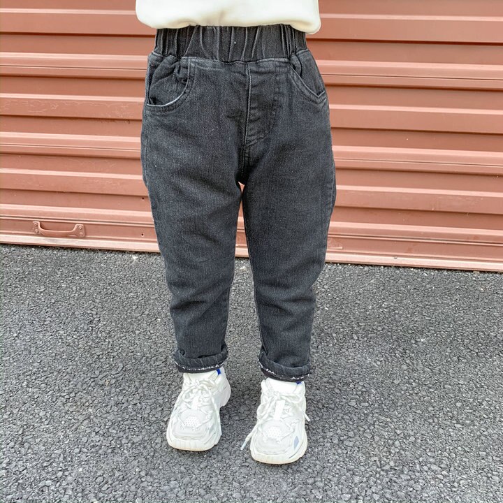 Flicka pojke vinter jeans byxor barn körsbär broderi sammet inuti tjocka varma byxor barnkläder kläder