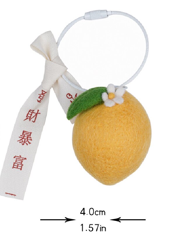 LLavero de fieltro de lana con mango de limón y melocotón, accesorio para decoración de felpudo, manualidades, DIY: Lemons