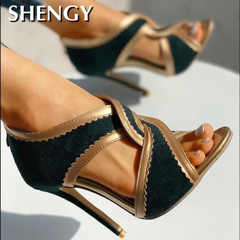 Verlegen Hoge Hakken Vrouwen Sandalen Zomer Gladiator Cross Strappy Open Teen Dames Schoenen Sexy Stiletto Bridal Wedding Party Pumps