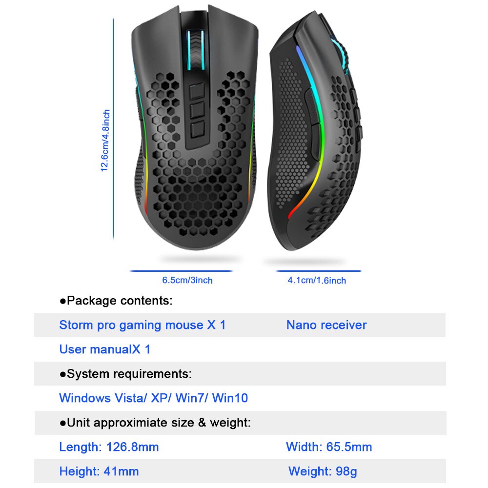 Redragon Storm Pro M808-KS RGB USB 2.4G Wireless Gaming Mouse 16000 DPI Programmable ergonomic for gamer Mice laptop PC
