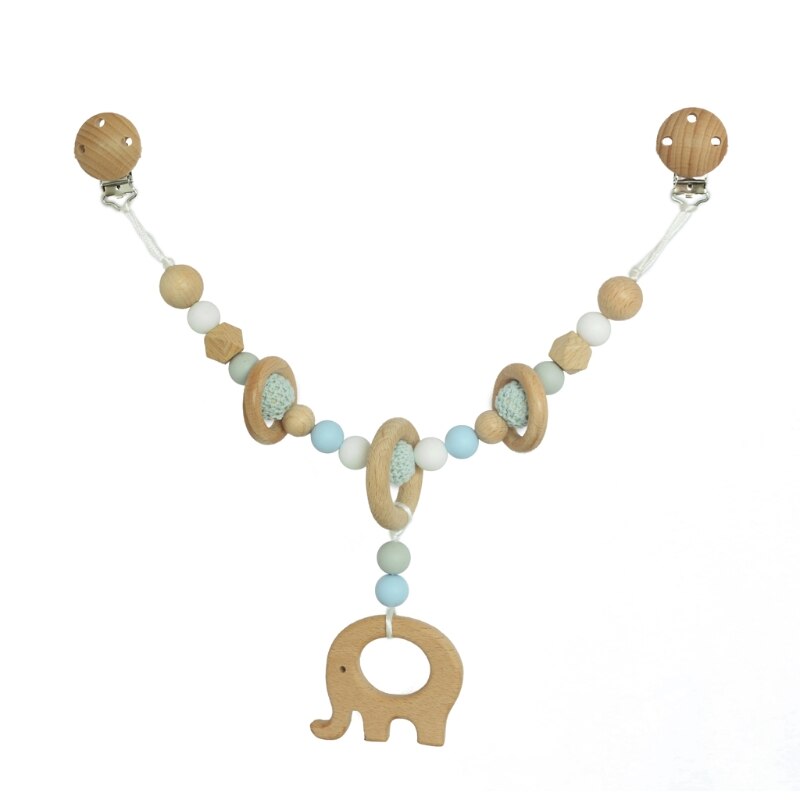 Pram Chain with Clips Nature Wooden Pram String Clips Mobile Pram Rattle Stroller Toys Neborn Toys: Elephant 42cm