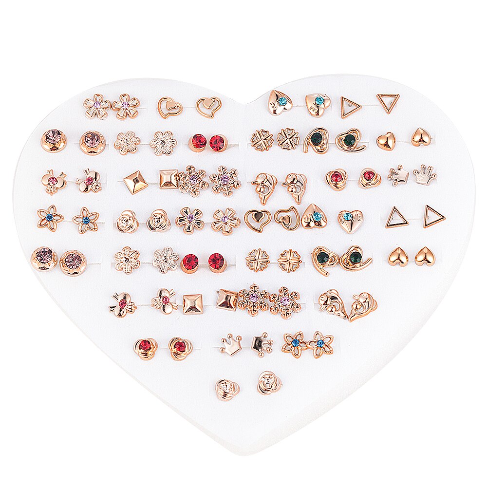 12~36 Pairs Women Girls Resin Plastic Crystal Diamante Flower Stud Earrings Set Random Style Gold Color Jewelry