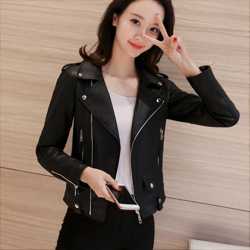Sungtin-Chaqueta de piel sintética para mujer, abrigo de piel sintética negra, prendas de vestir estilo aviador Punk, para primavera
