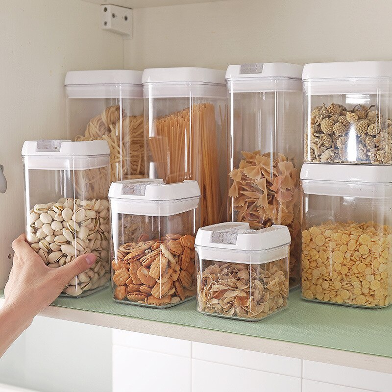 Juego de contenedores herméticos para almacenamiento de cereales, recipientes de plástico con tapa de bloqueo para cocina, contenedor de nevera para alimentos secos y cereales