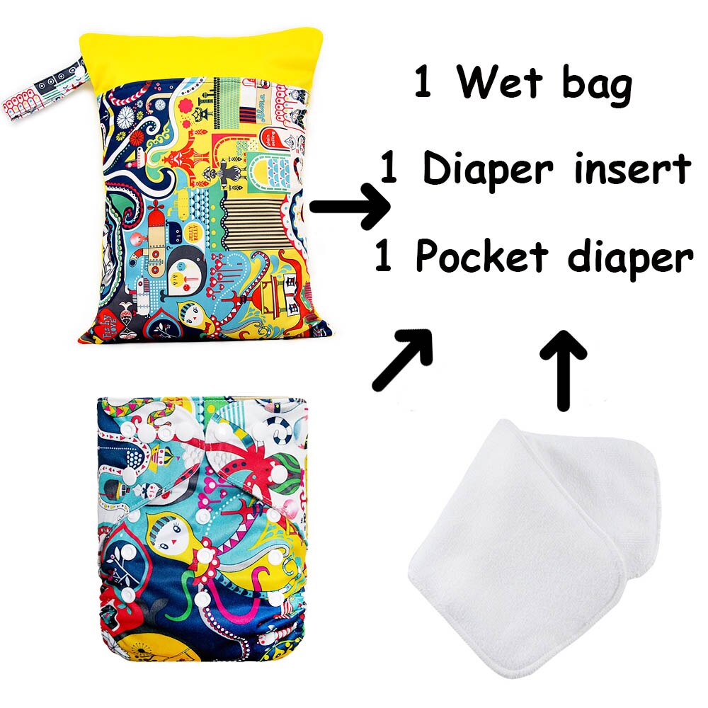 Goodbum Cartoon Cloth Diapers/Nappy And Diaper Bag Double Zipper And 3 layers Microfiber Diaper Cover Insert: N2