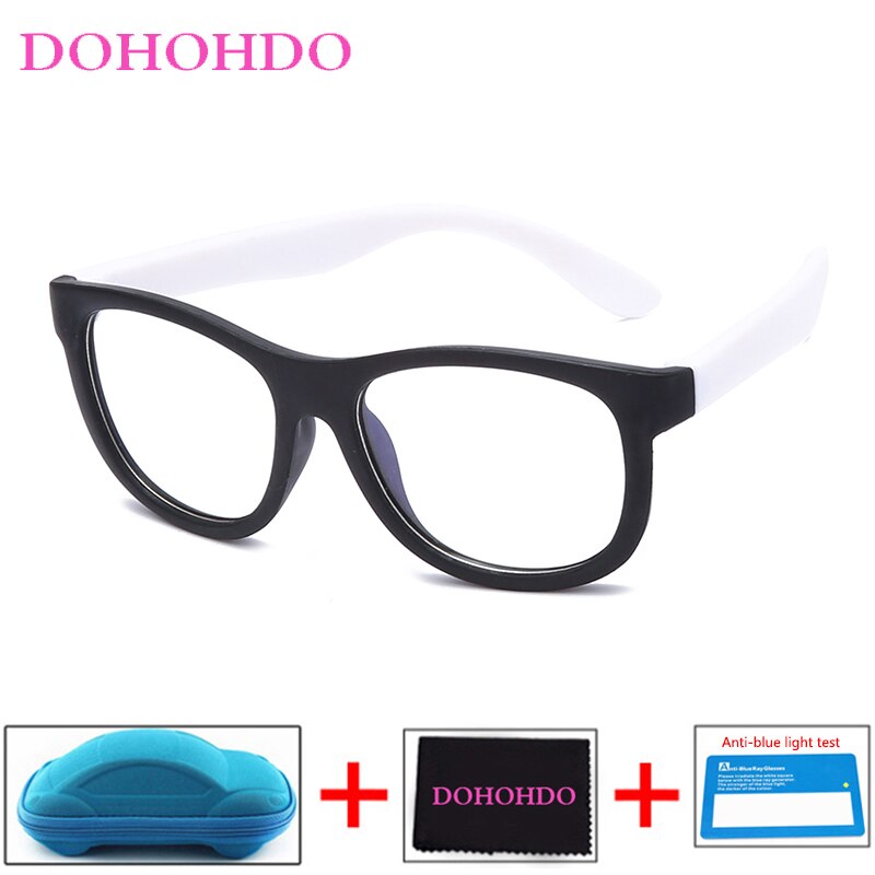 Blauw Licht Bril Kinderen Blokkeren Computer Brillen Kids Meisjes Transparante Zachte Siliconen Frame UV400 Okulary Met Case: black white-B