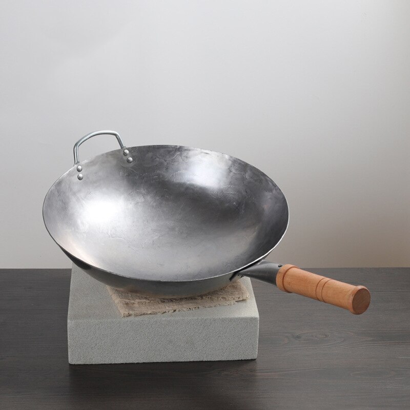 Master Star Traditional Iron Wok 100% Handmade Deep Wok Wooden Handle Non-stick Wrought Iron Kitchen Cookware