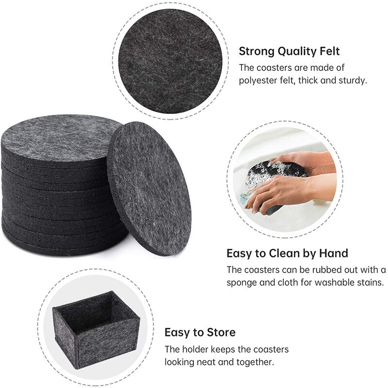 14pcs Round Felt Coasters Including Box Glass Coasters for Drinks Cups Bar Glass Health99