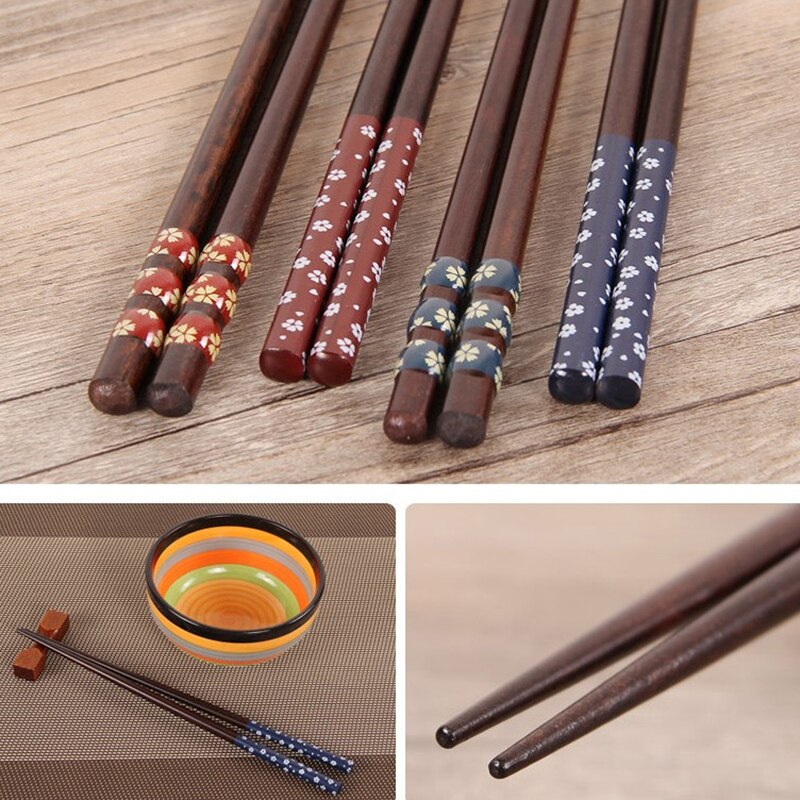 Japanese Style Natural Wooden Chopsticks Folwer Chopsticksc Kitchen Tableware 22.5cm
