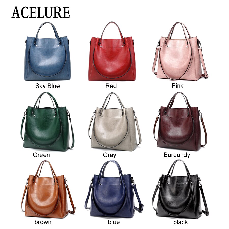 ACELURE Casual Large Capacity Women Tote Shoulder Bag PU Leather Ladies Bucket Handbag Messenger Bag Soft Shopping Crossbody Bag