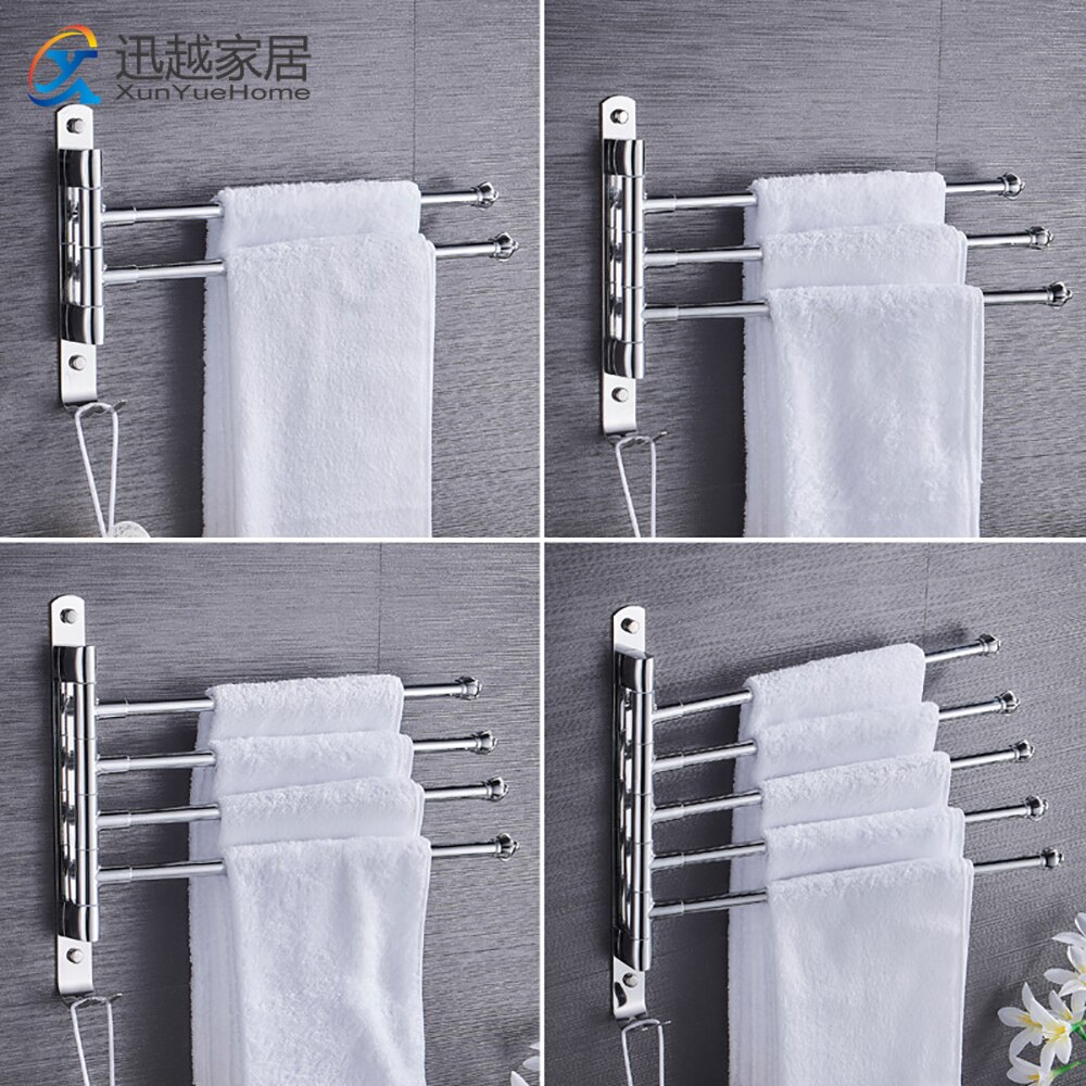 Rotatable Rod Towel Hanger Bar Punch-Free Stainless Steel Wall Shower Hanging Movable Holder Rack Bathroom Accessories 00TB0302