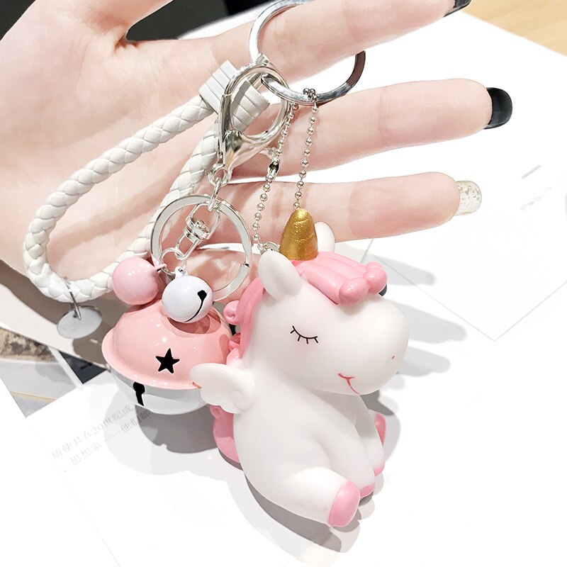 hiver coloré ceinture corde pompon lapin fourrure boule licorne avec cloches moelleux lapin porte-clés femmes sac pendentif voiture porte-clés: Rope1