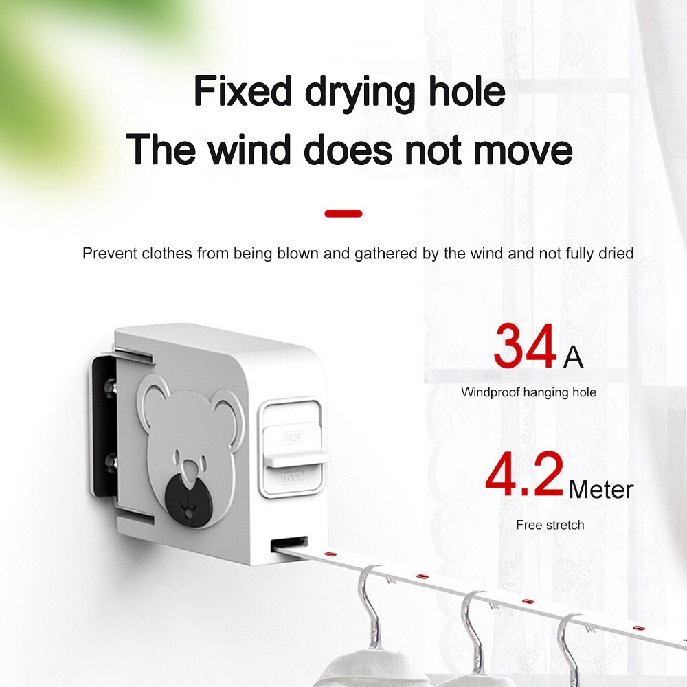 Punch-free Automatic Retractable Clothesline Indoor Invisible Clothesline with Hanger Hole Drying Rack Balcony Clothes Line