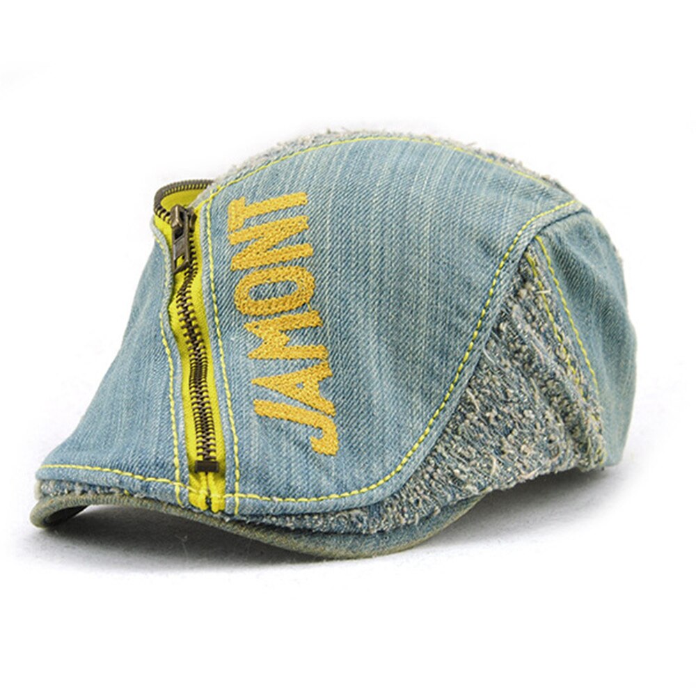Märkestvättad denim tidningspojkemössor män casual golf peaked hatt vintage baker boy keps andnäbb visir cabbie hattar för kvinnor: Gul