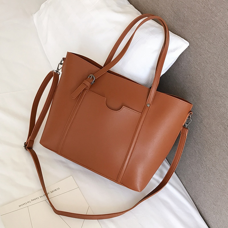 Store kvinder håndtaske læder kvinder skuldertasker kvinder messenger tasker damer afslappet tote tasker cross body taske kvinde: Brun