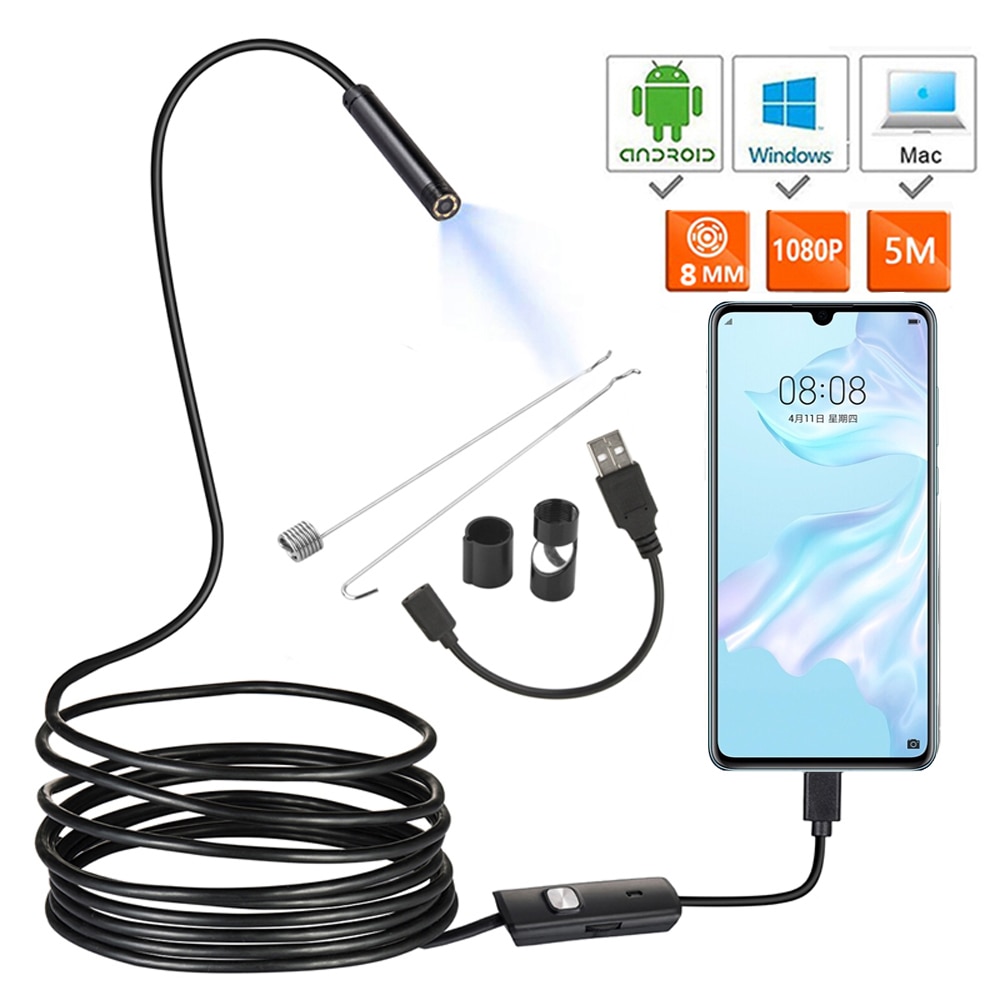 Usb Mini 1080P Hd Endoscoop Camera 1M 2M 5M Flexibele Harde Kabel Snake Borescope Inspectie Camera voor Android Smartphone Pc