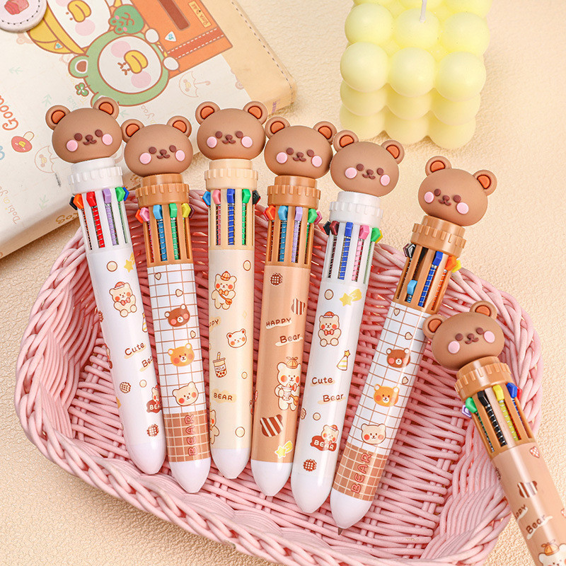 1/5/10pcs 10 kleur kawaii teddybeer cartoon druk pen multi-color kleur pen student levert briefpapier druk balpen: YELLOW